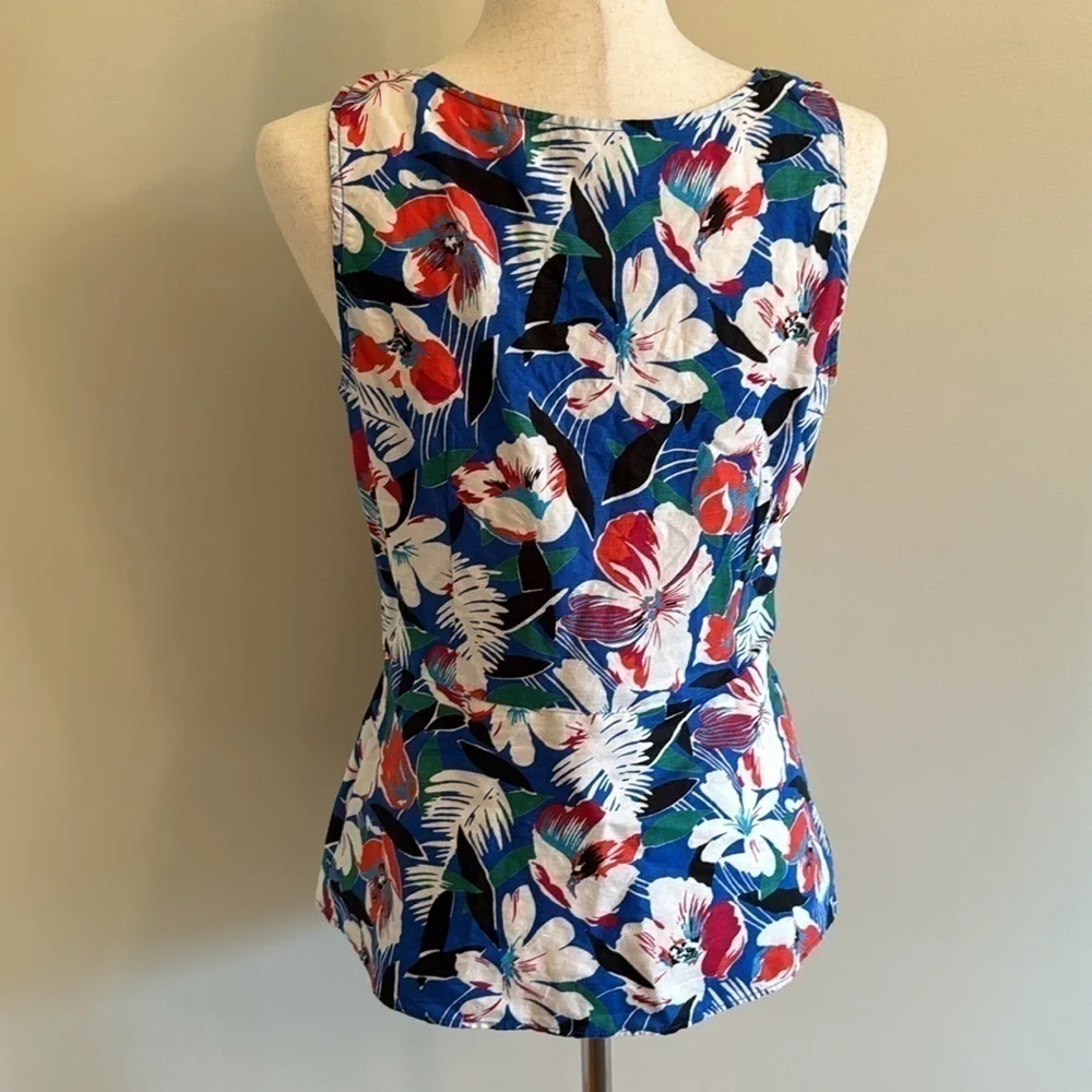 J. Crew Tropical Floral Print Linen Blend Peplum Top Size 6 - Picture 7 of 14